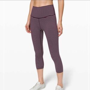Lululemon Wunder Under Crop Luxtreme 21”,Parallel Stripe Dark Adobe White,Size 4